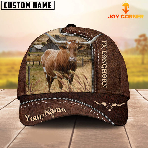 Joycorners Texas Longhorn Customized Name Leather Pattern Cap