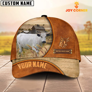 Joycorners Custom Name British White Park Leather Pattern Cap