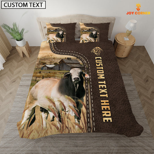 Joycorners Brahman Custom Text Leather Pattern Bedding Set