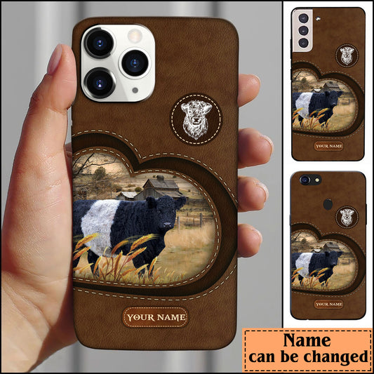 Joycorners Belted Galloway Customized Name Leather Pattern Phone Case - Iphone