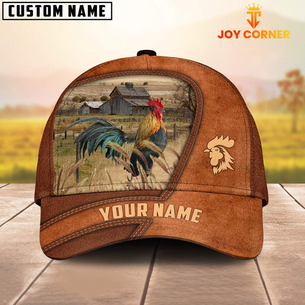 Joycorners Chicken Customized Name Brown Leather Pattern Cap