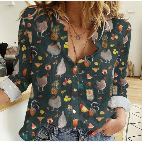 Joycorner Cocktails With Chicken Casual Shirt