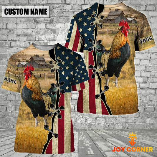 Joycorners Black Horse On Farms Custom Name American Flag 3D Shirt