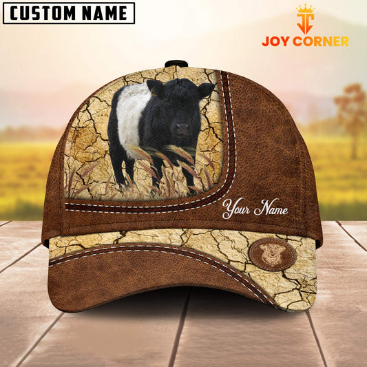 Joycorners Custom Name Belted Galloway Leather Pattern Brown Cap