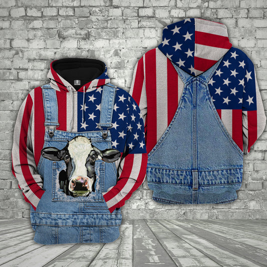 Joycorners Holstein Cattle US Flag Farm 3D Hoodie