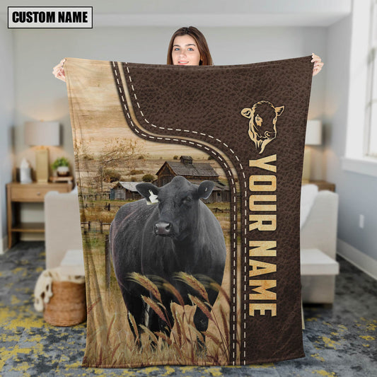 Joycorners Personalized Name Black Simmental Leather Pattern Blanket