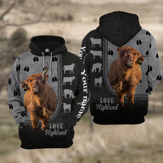 Joycorners Custom Name Highland Cattle Walking 3D Hoodie