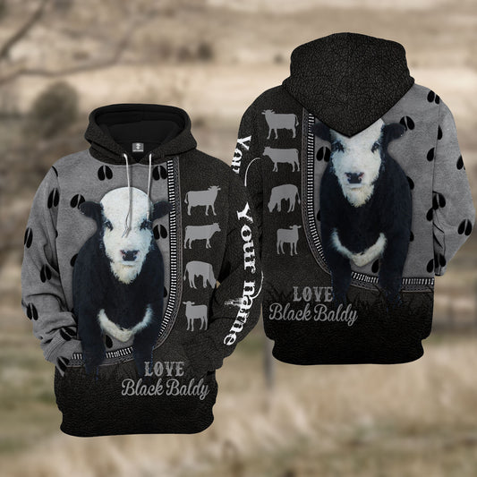 Joycorners Custom Name Black Baldy Cattle Walking 3D Hoodie