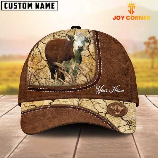 Joycorners Custom Name Hereford Leather Pattern Brown Cap