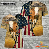 Joycorners Custom Name Fleckvieh Cattle American Flag 3D Shirt