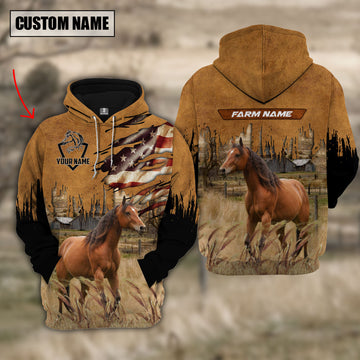 Joycorners Horse Custom Name US FLAG Pattern Hoodie