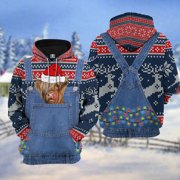 Joycorners Highland Cattle Christmas Knitting Pattern 3D Hoodie