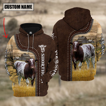 Joycorners Shorthorn Farming Leather Pattern Personalized 3D Hoodie