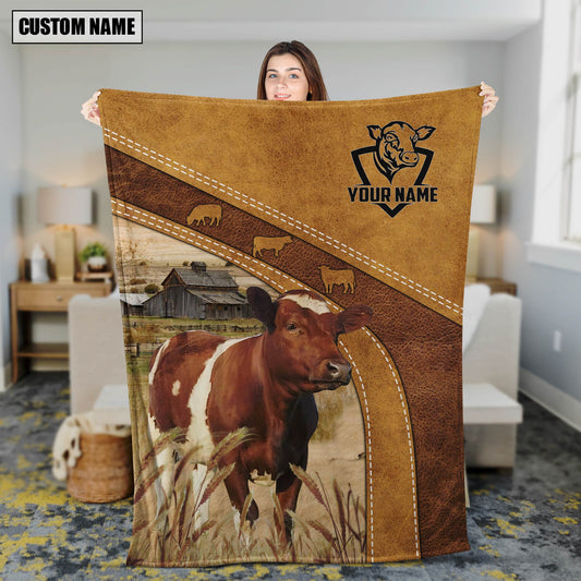 Joycorners Personalized Name Ayrshires In Field Farmhouse Blanket