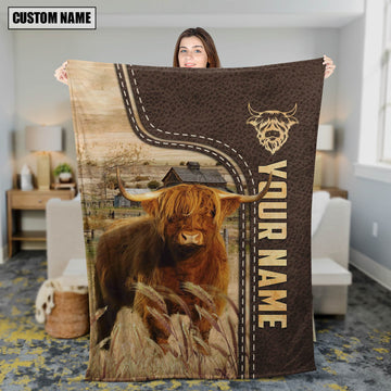 Joycorners Personalized Name Highland Leather Pattern Blanket