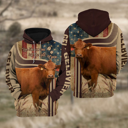 Joycorners Gelbvieh Cattle 3D American Flag Quotation Hoodie