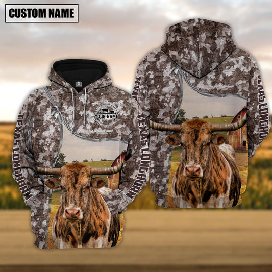 Joycorners Personalized Texas Longhorn Cattle Farm All Over Printed Hoodie