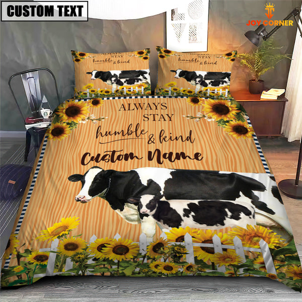 Joycorners Holstein Stay Humble And Kind Custom Name Bedding Set