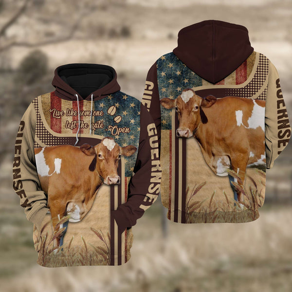 Joycorners Guernsey Cattle 3D American Flag Quotation Hoodie