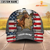 Joycorners Horse Customized Name US Flag Cap