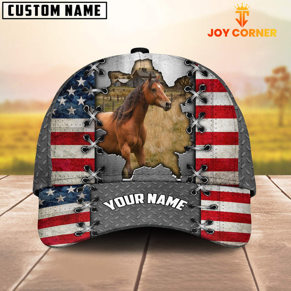 Joycorners Horse Customized Name US Flag Cap