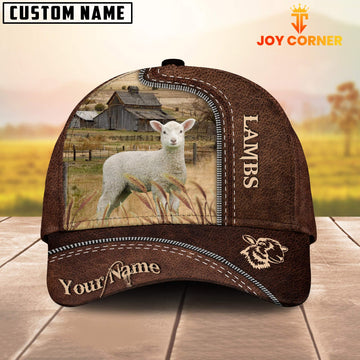 Joycorners Lambs Customized Name Leather Pattern Cap