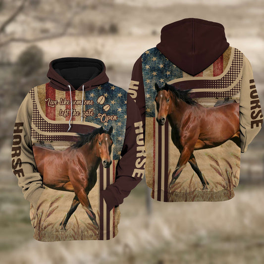 Joycorners Horse 3D American Flag Quotation Hoodie