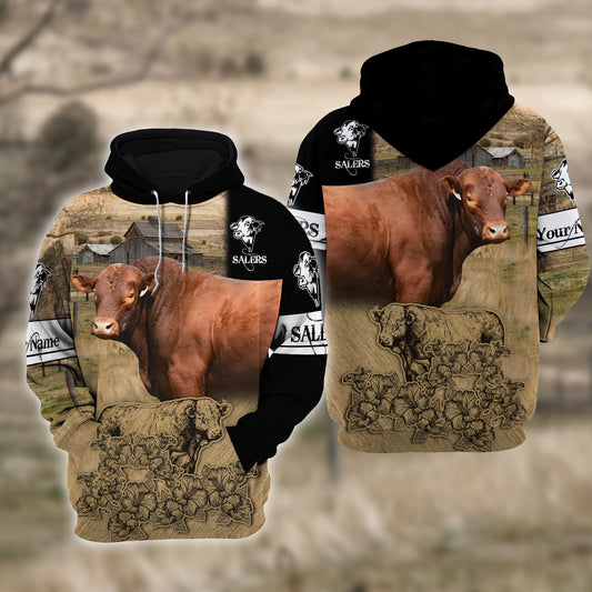 Joycorners Personalized Name Farm Salers Cattle Hoodie TT2