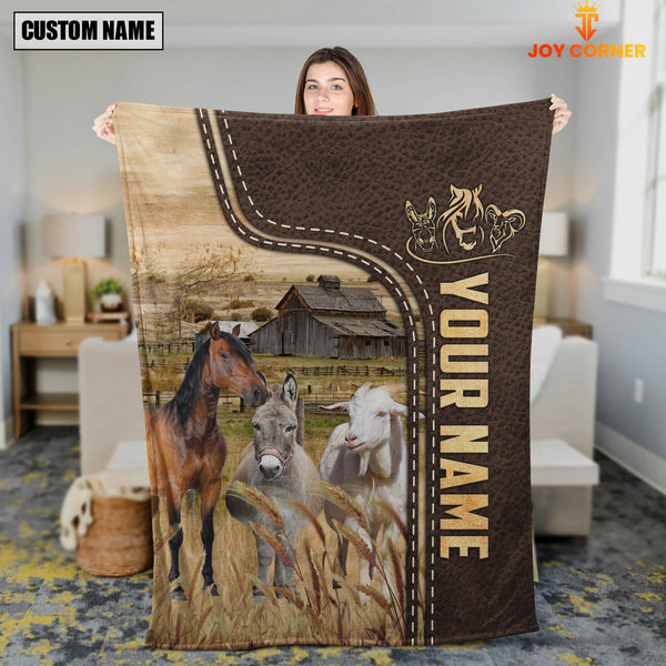 Joycorners Personalized Name Horse, Donkey and Goat Leather Pattern Blanket