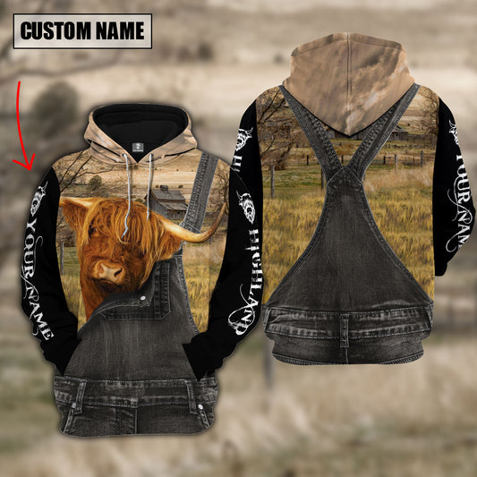 Joycorners Highland Cattle Custom Name Overalls Hoodie