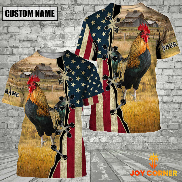 Joycorners Chicken On Farms Custom Name American Flag 3D Shirt