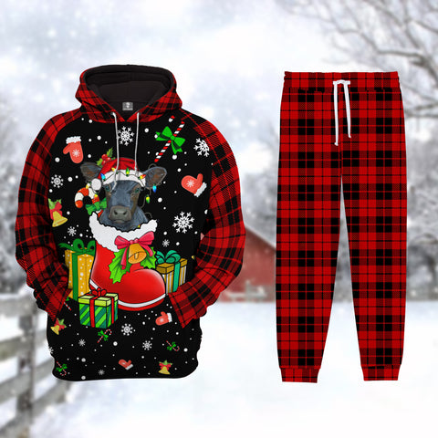 Joycorner Black Angus Christmas Pattern Hoodie & Sweatpants Set
