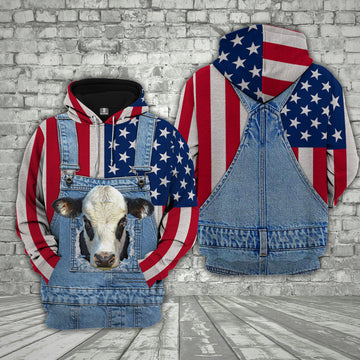 Joycorners Black Baldy Cattle US Flag Farm Personalized 3D Hoodie