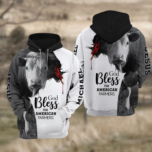 Joycorners Custom Name Hereford Cattle Jesus Hoodie