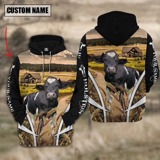 Joycorners Holstein Custom Name Wheat Farm Hoodie