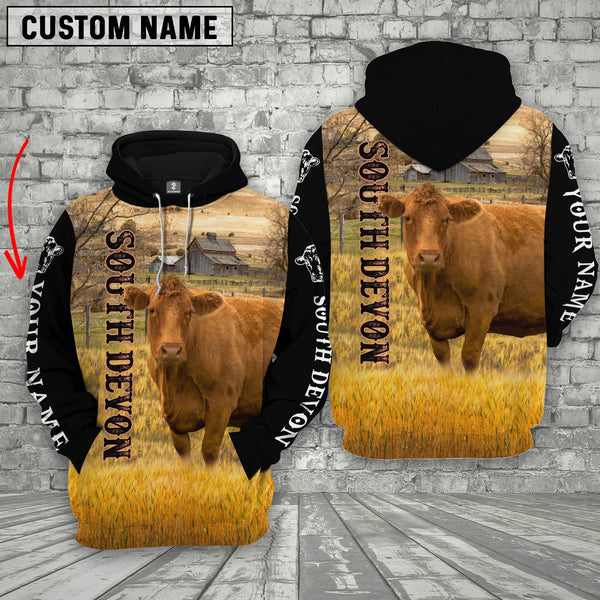 Joycorners Personalized Name South Devon Cattle On The Farm All Over Printed 3D Hoodie