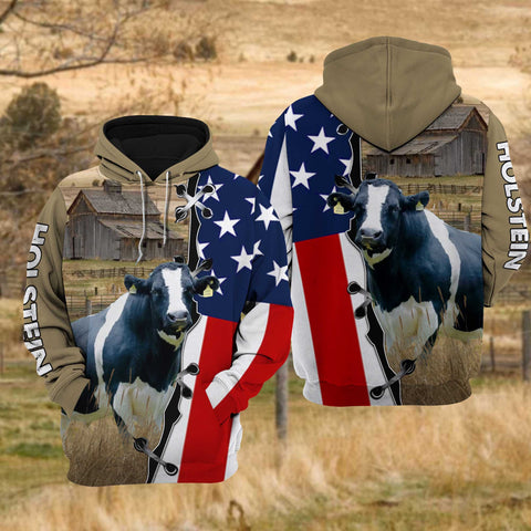 Joycorners Holstein Cattle US Flag All Over Printed 3D Hoodie
