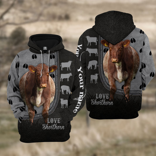 Joycorners Custom Name Shorthorn Cattle Walking 3D Hoodie