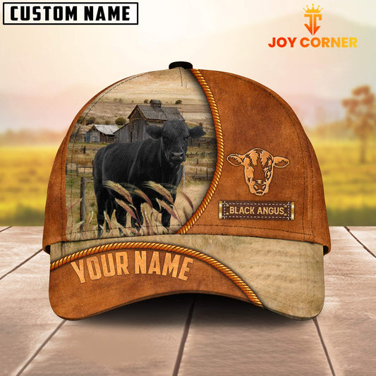 Joycorners Custom Name Black Angus Leather Pattern Cap TT2