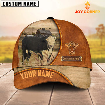 Joycorners Custom Name Black Hereford Leather Pattern Cap TT10