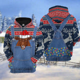 Joycorners Red Angus Cattle Christmas Knitting Hoodie Pattern 3D