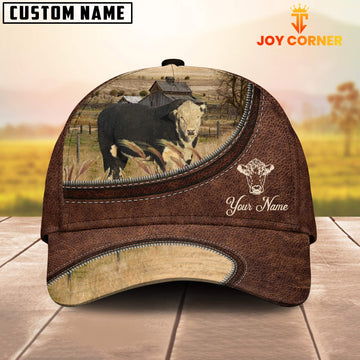 Joycorners Black Hereford On The Farm Customized Name Leather Pattern Cap