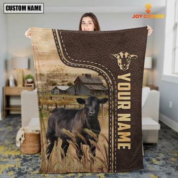 Joycorners Personalized Name Sim Angus 2 Leather Pattern Blanket