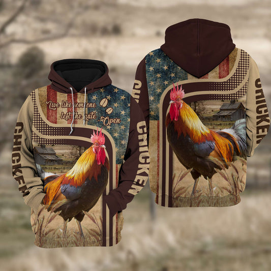 Joycorners Chicken 3D American Flag Quotation Hoodie