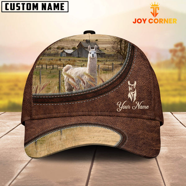 Joycorners Llama On The Farm Customized Name Leather Pattern Cap