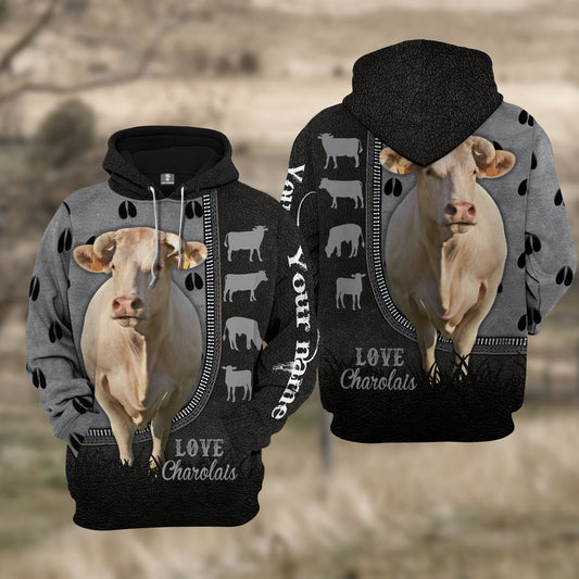 Joycorners Custom Name Charolais Cattle Walking 3D Hoodie