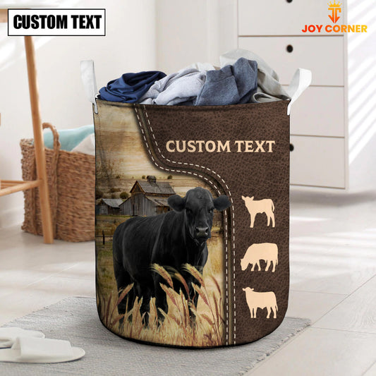 Joycorners Black Angus Custom Name Leather Pattern Laundry Basket