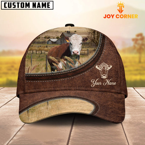 Joycorners Hereford On The Farm Customized Name Leather Pattern Cap