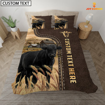 Joycorners Black Angus Custom Text Leather Pattern Bedding Set