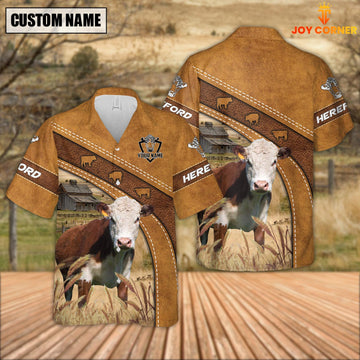 Joycorners Custom Name Hereford Leather Pattern Hawaiian Shirt
